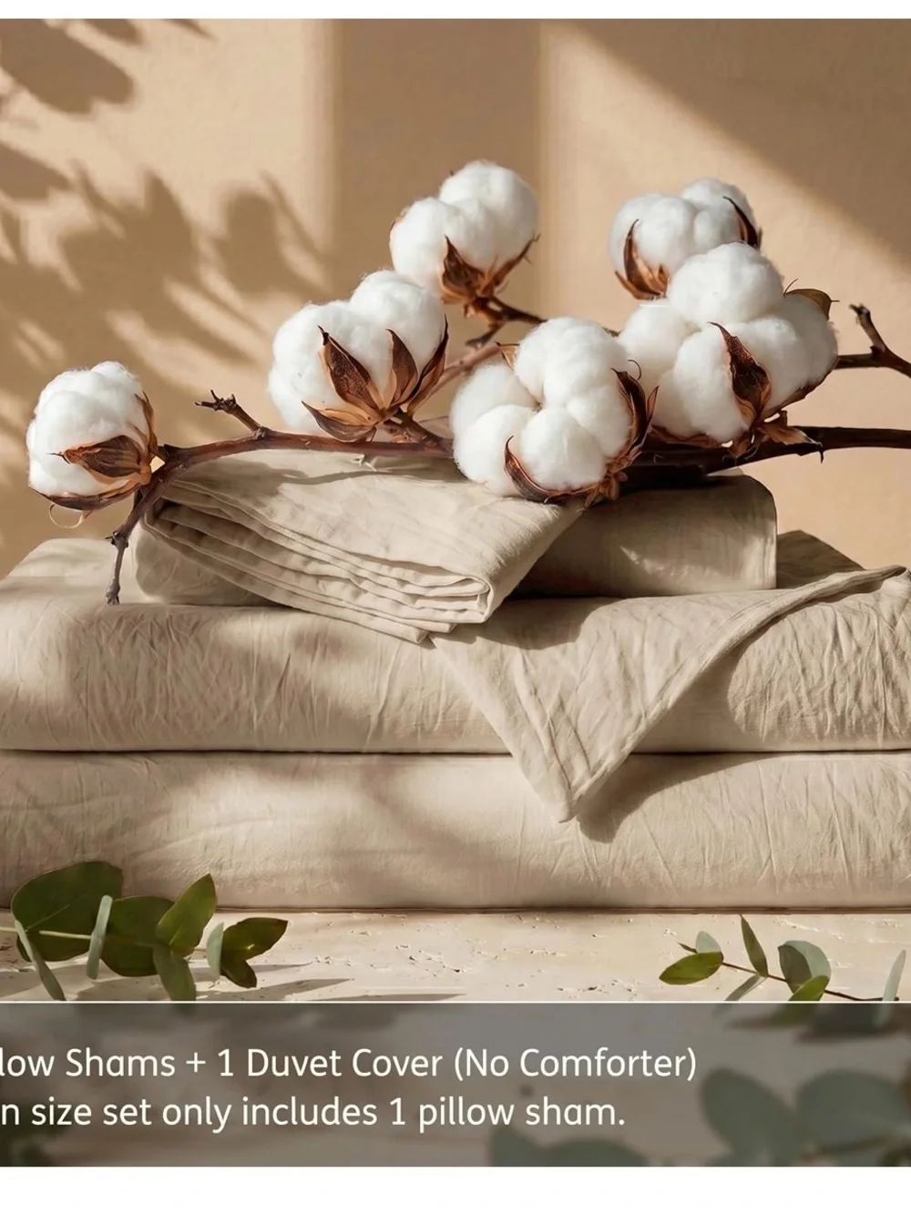 Washed 100% Cotton Queen Duvet Cover Set in Frosted Almond